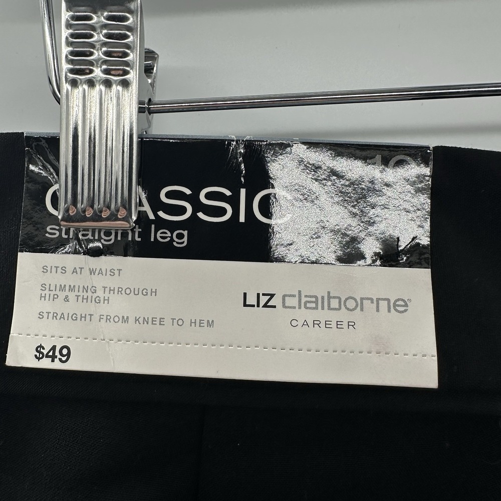 Liz Claiborne Career Classic Straight Leg Slimming‎ Black Pants Women's 10 NWT - Picture 12 of 13